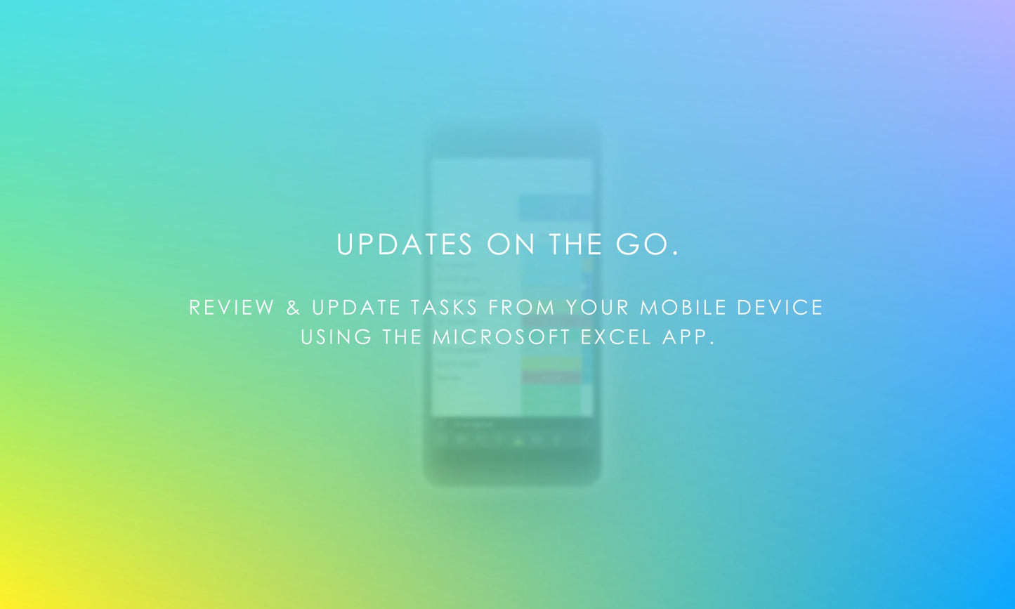 Multi-project planner mobile access, blurred smartphone showing Microsoft Excel app, review and update project tasks on the go.