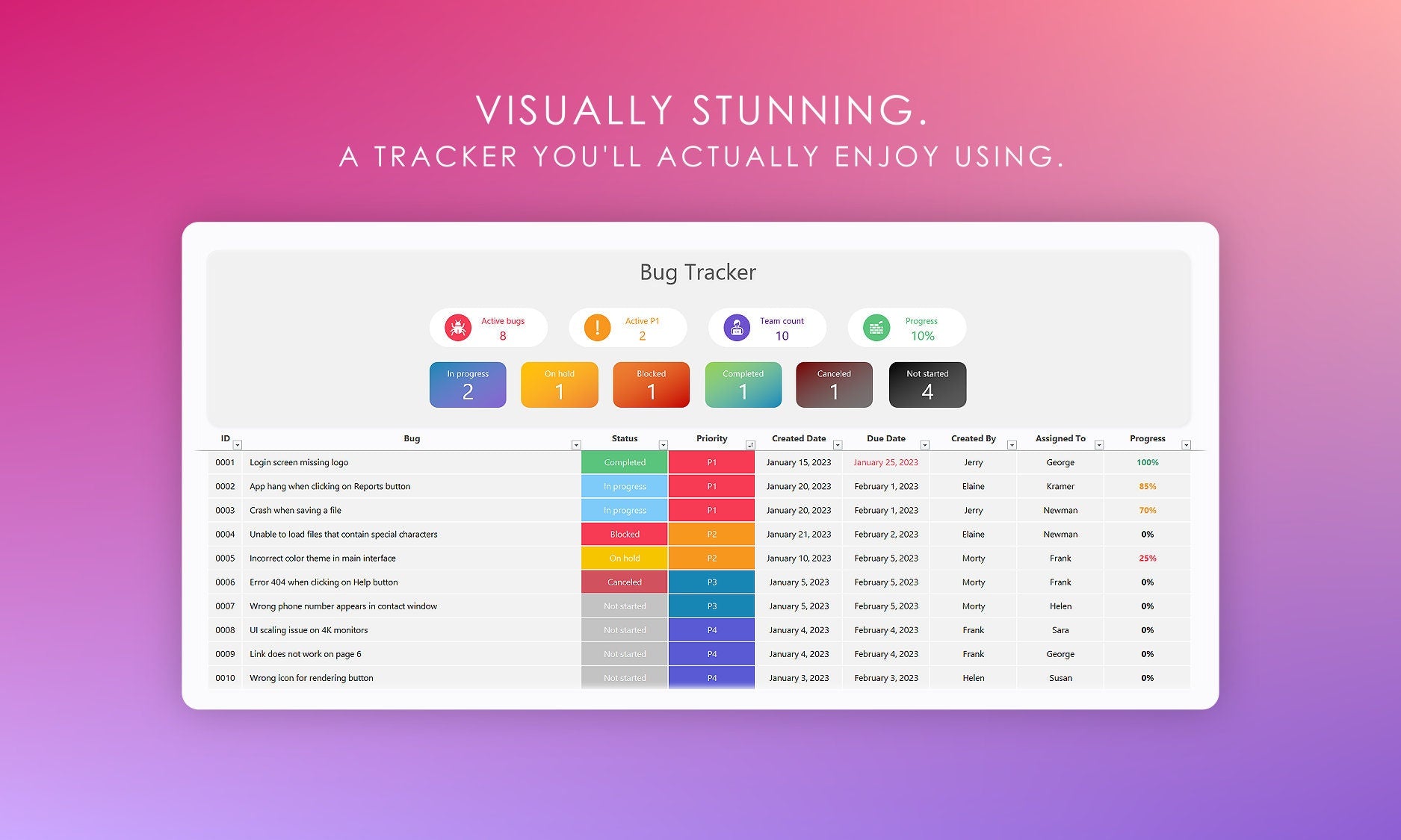 Visually Stunning Bug Tracker Spreadsheet for an Enjoyable User Experience