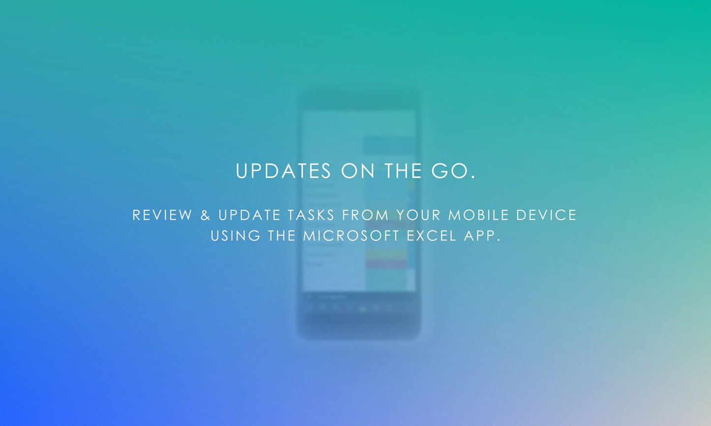 Digital year planner mobile access, blurred smartphone showing Microsoft Excel app, review and update tasks on the go.