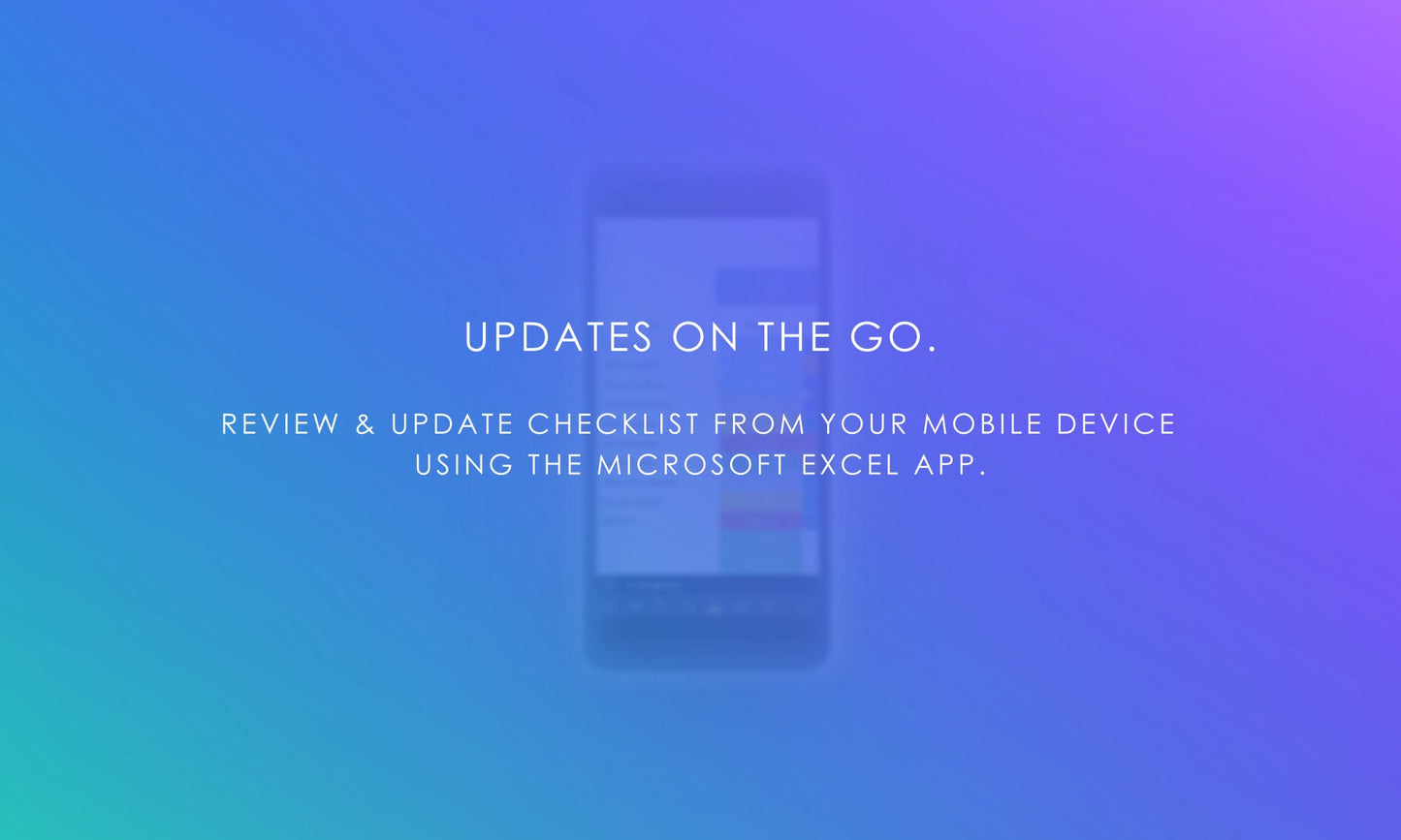 Digital checklist mobile access, blurred smartphone showing Microsoft Excel app, review and update checklist on the go.