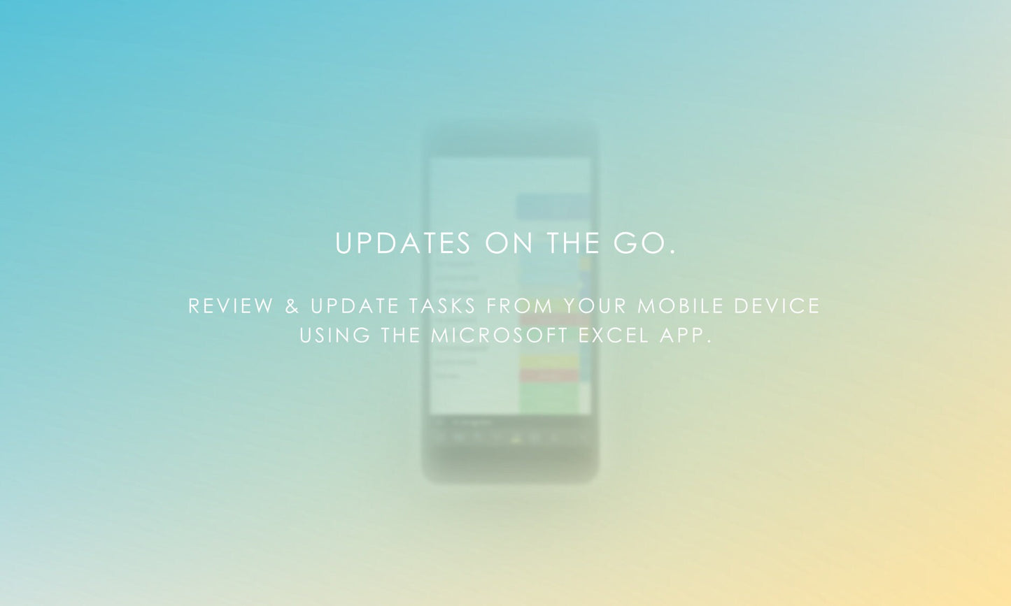 Work-life balance planner mobile access, blurred smartphone showing Microsoft Excel app, review and update tasks on the go.
