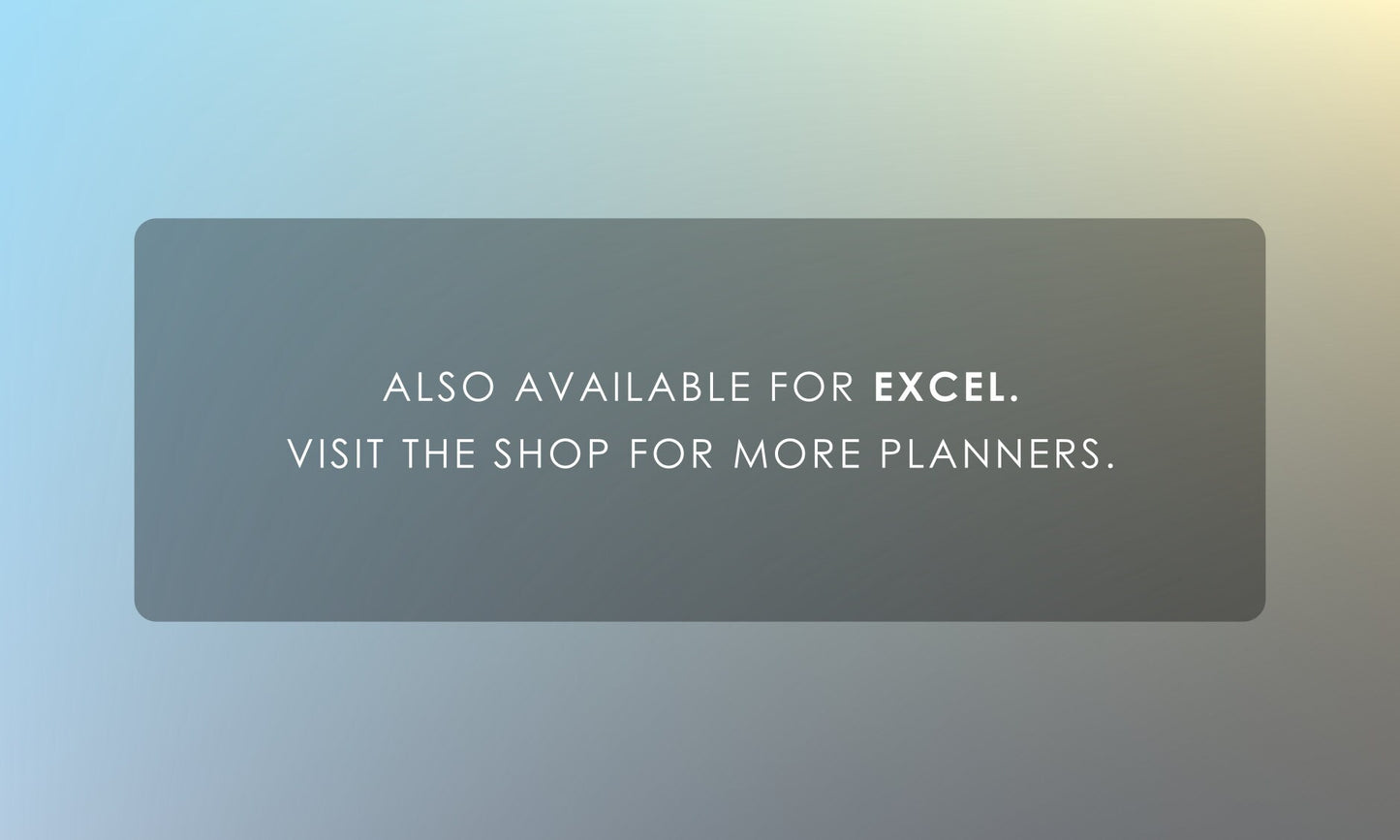 Digital planner also available for Excel, visit the shop for more planner options.