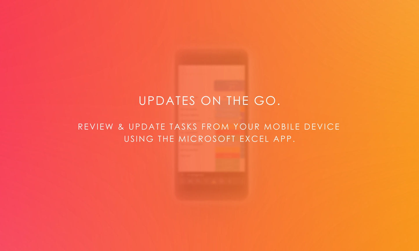 Employee project planner mobile access, blurred smartphone showing Microsoft Excel app, review and update project tasks on the go.