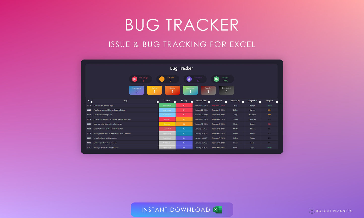 Bug Tracker Spreadsheet: Issue & Bug Tracking for Excel