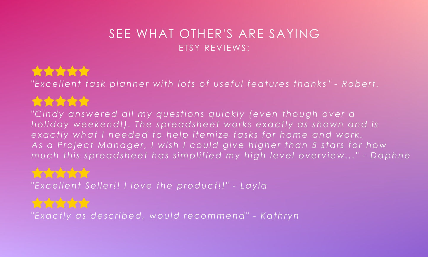 Etsy Reviews for Task Planner Spreadsheet: High Praise for Features, Customer Service, and Functionality