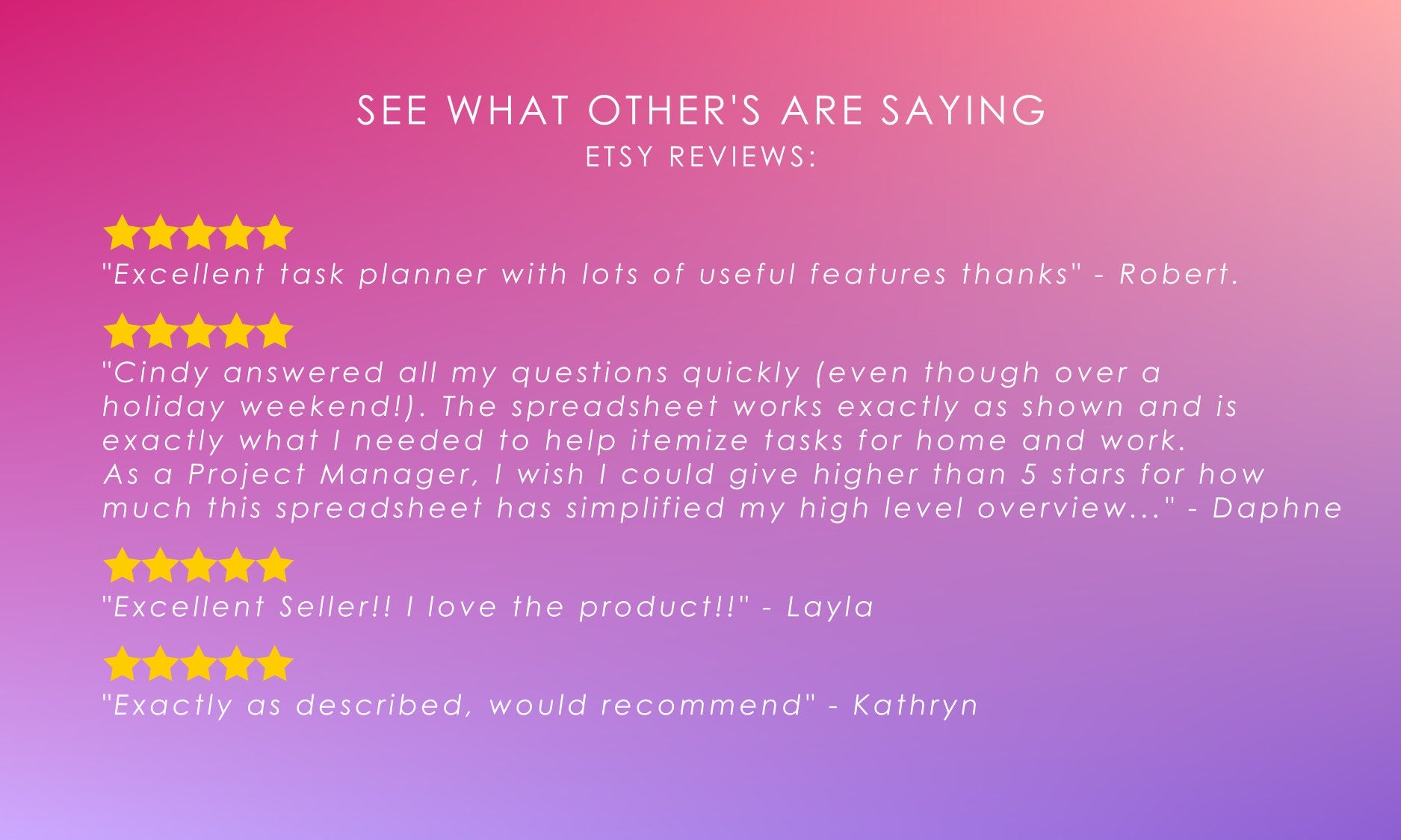 Etsy Reviews for Task Planner Spreadsheet: High Praise for Features, Customer Service, and Functionality