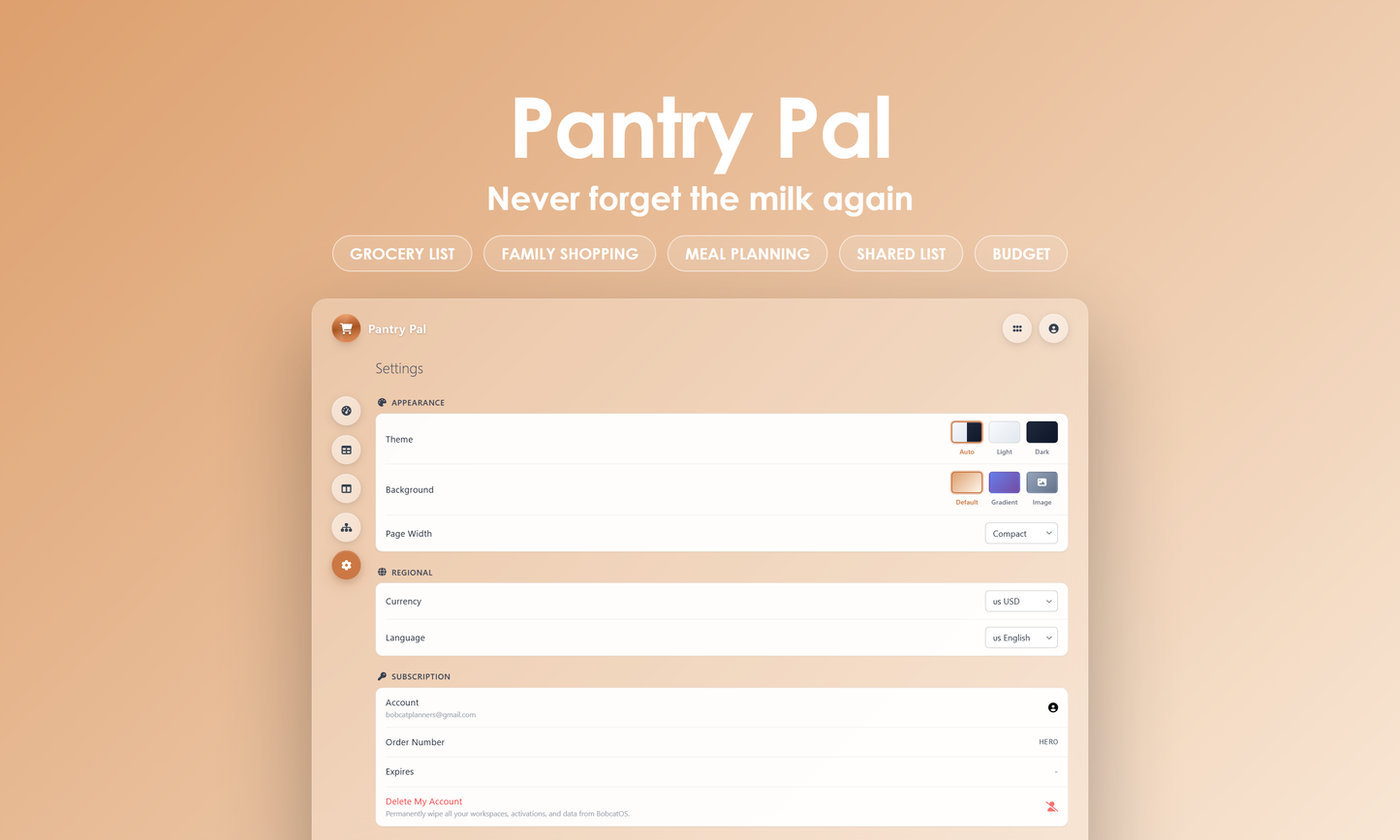 Pantry Pal - settings