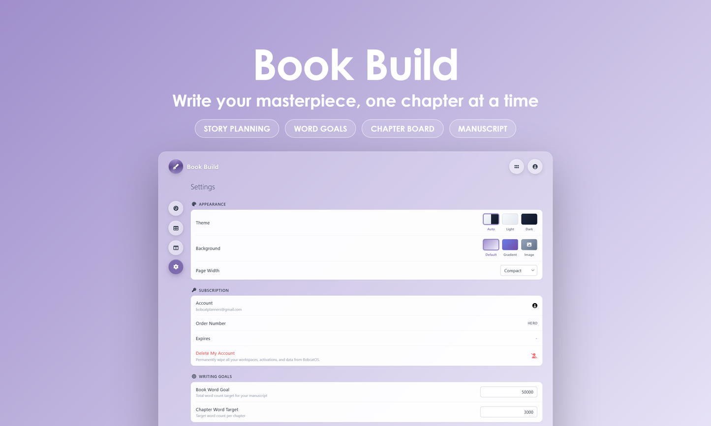 Book Build - settings
