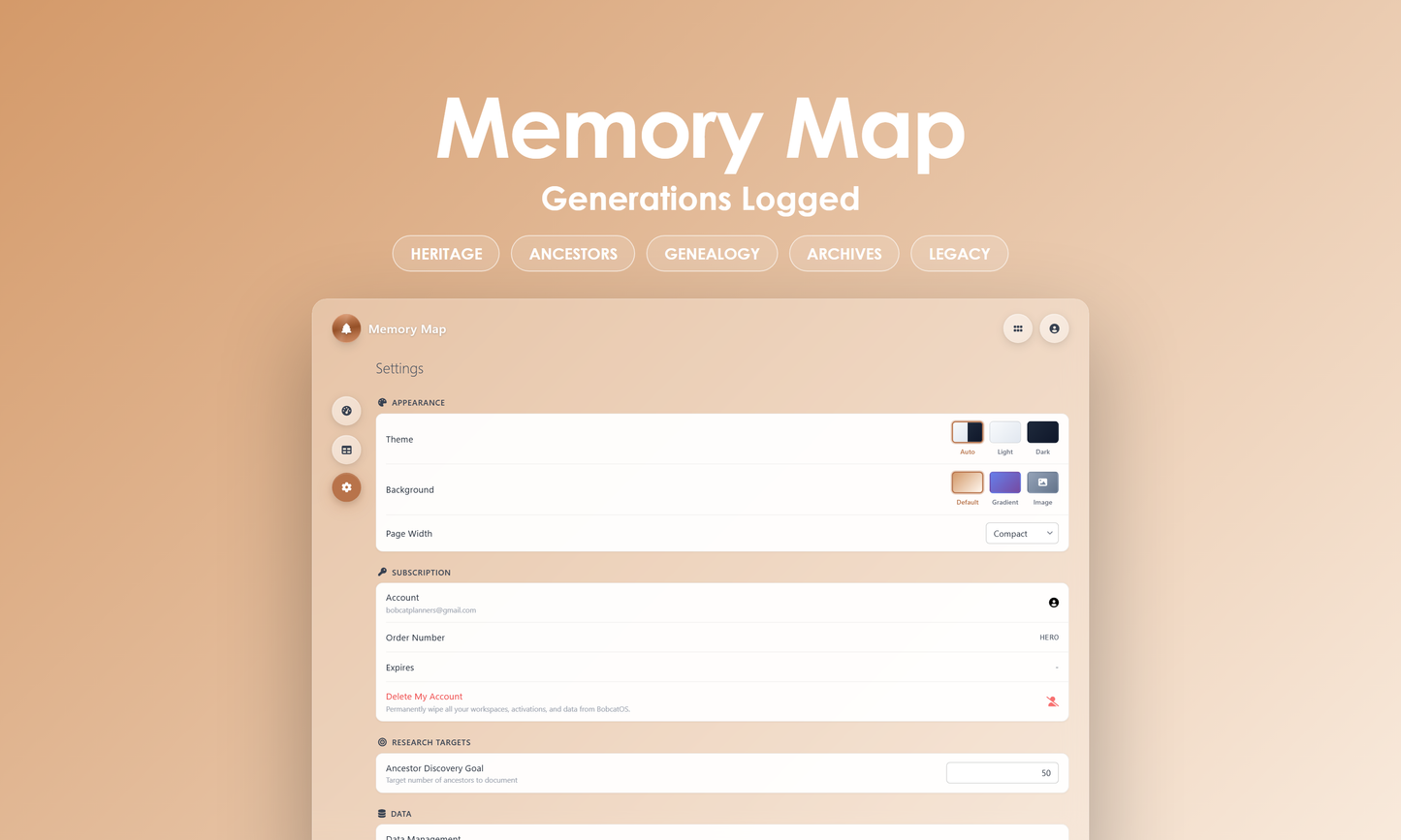 Memory Map - Settings