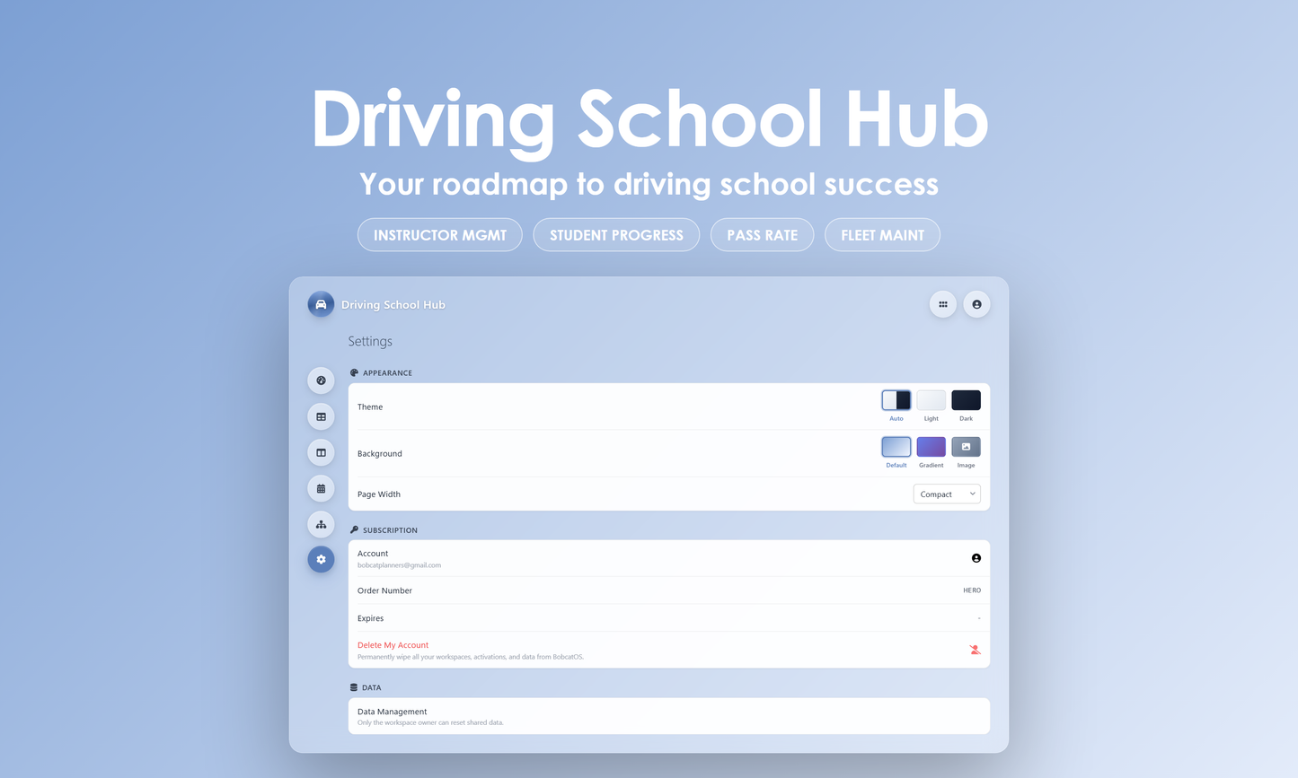 Driving School Hub - Settings