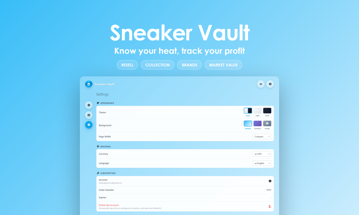Sneaker Vault - Settings