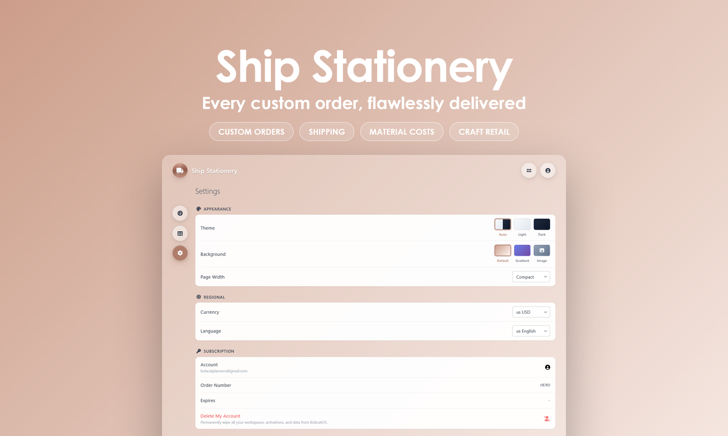 Ship Stationery - settings