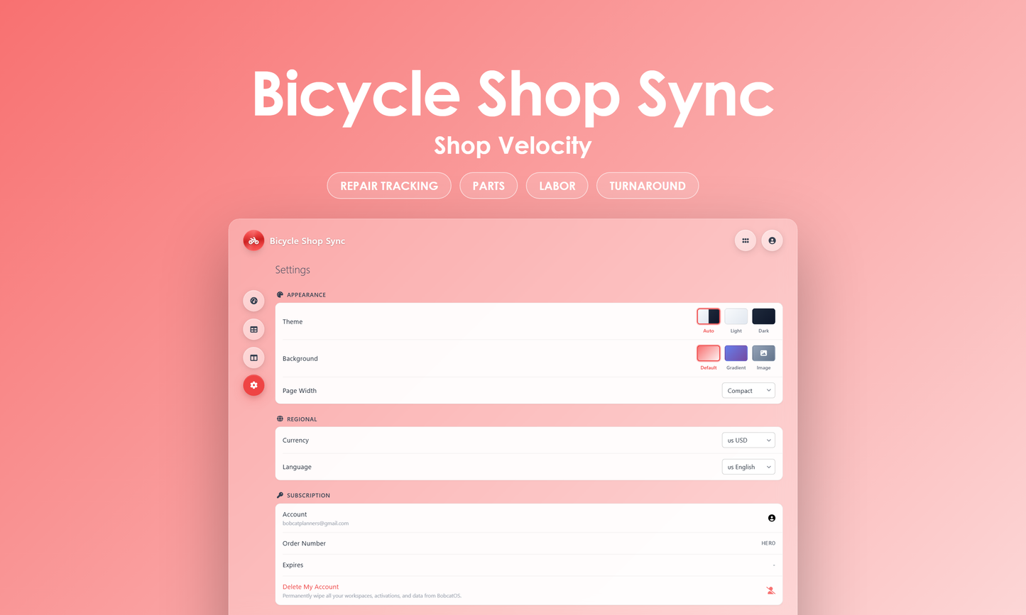 Bicycle Shop Sync - Settings
