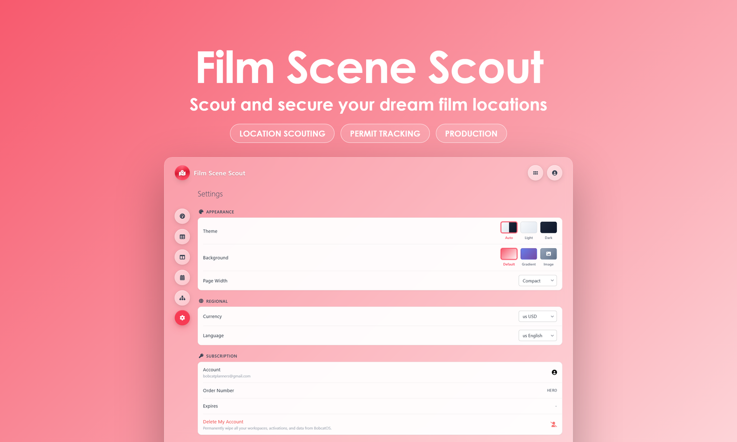 Film Scene Scout - Settings