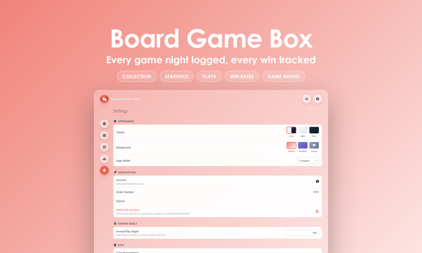 Board Game Box - Settings