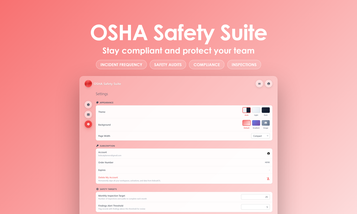 OSHA Safety Suite - Settings