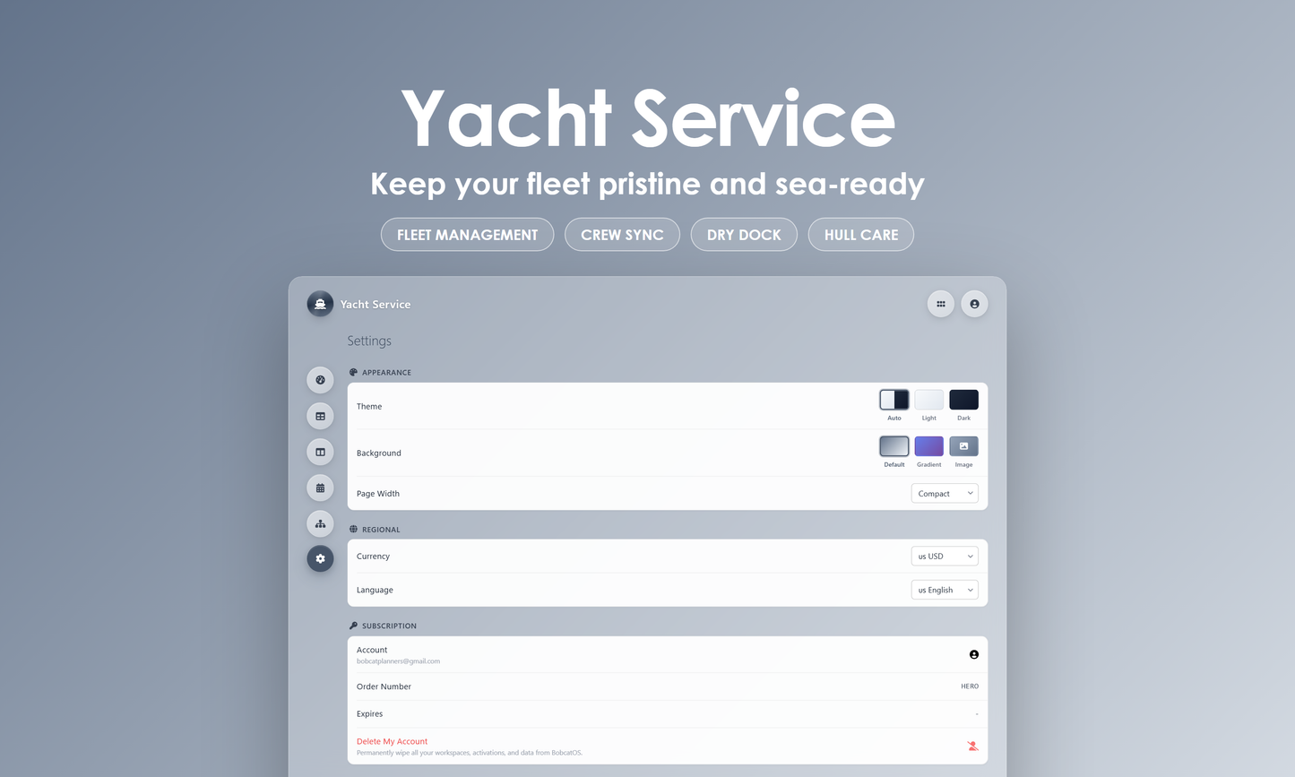 Yacht Service - Settings