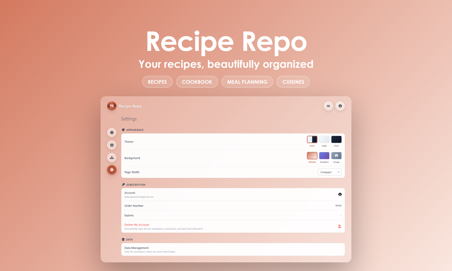 Recipe Repo - Settings