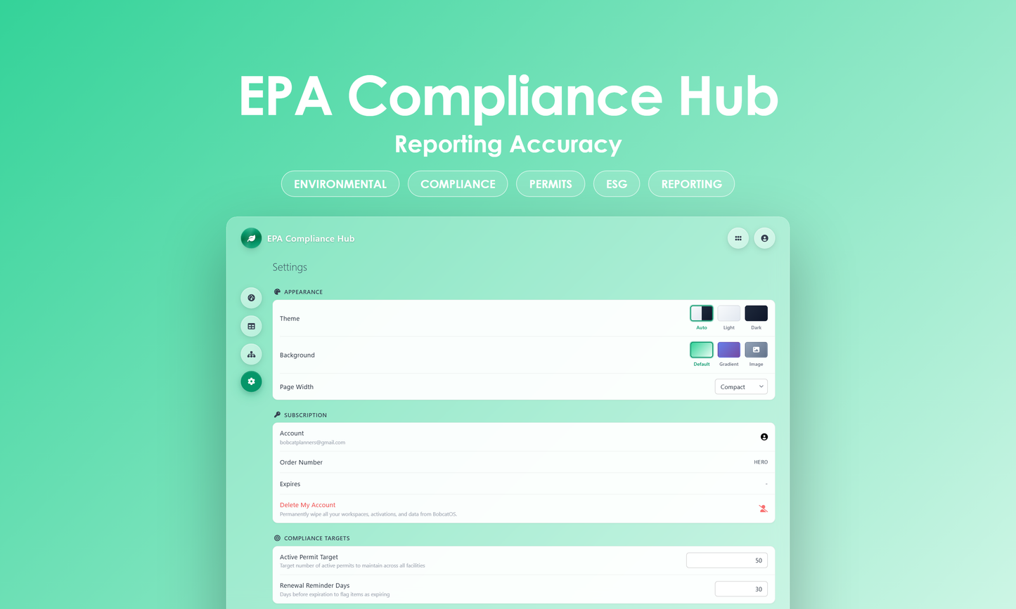 EPA Compliance Hub - Settings