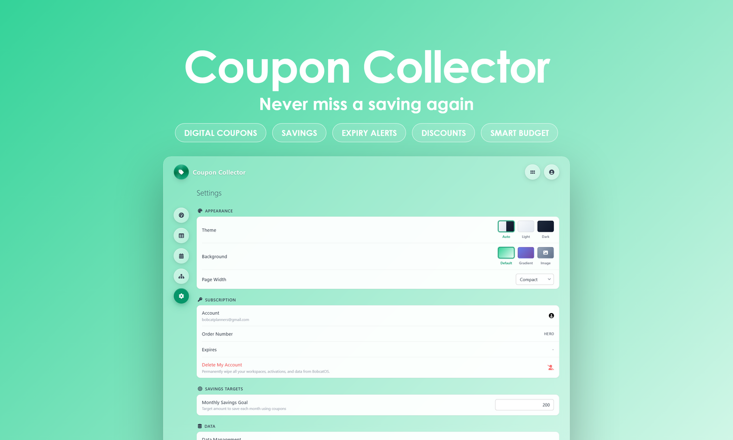 Coupon Collector - Settings