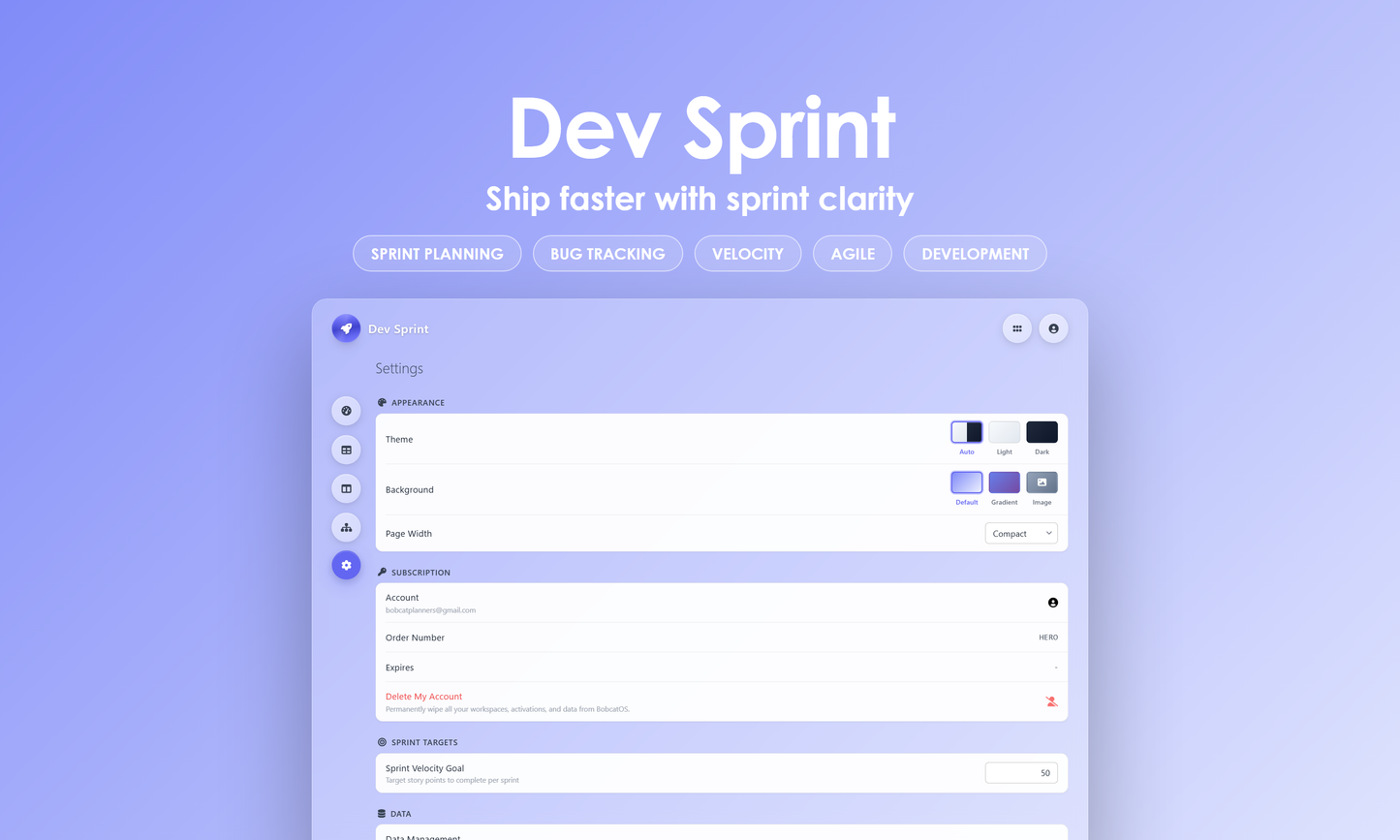 Dev Sprint - settings