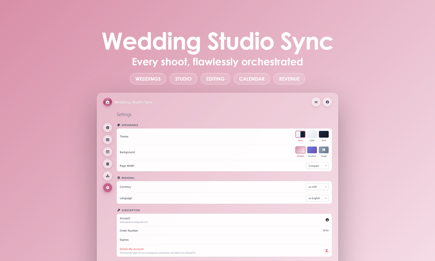 Wedding Studio Sync - Settings