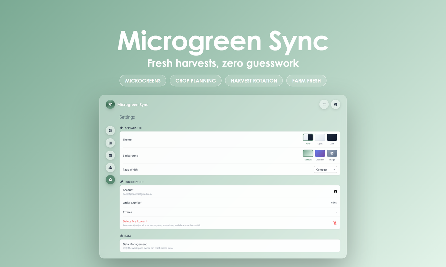 Microgreen Sync - Settings