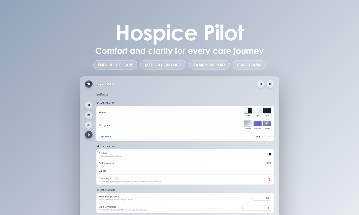 Hospice Pilot - Settings