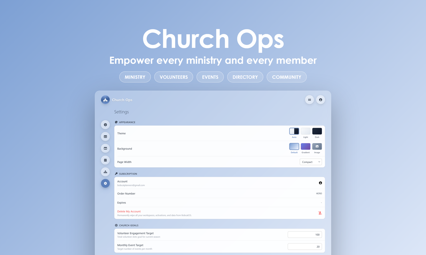 Church Ops - Settings