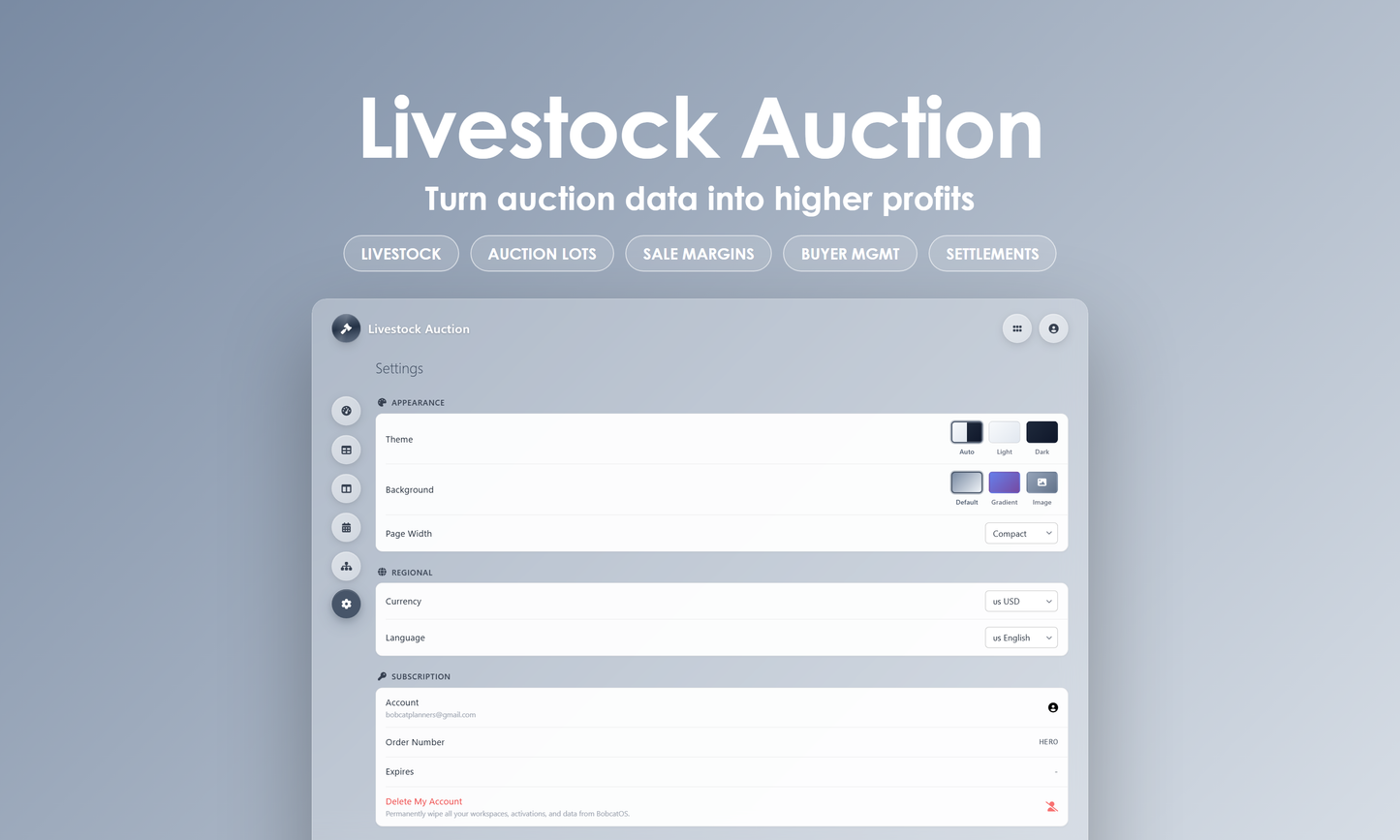 Livestock Auction - Settings