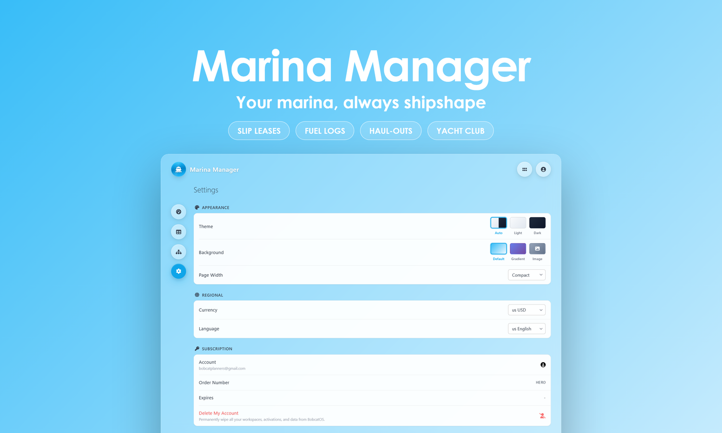 Marina Manager - Settings