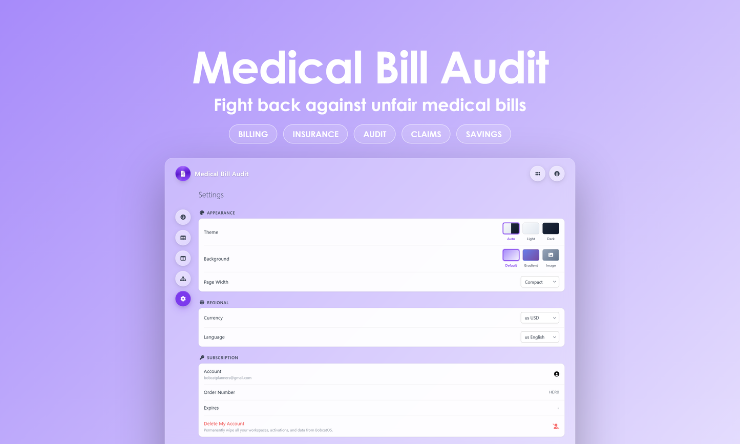 Medical Bill Audit - Settings