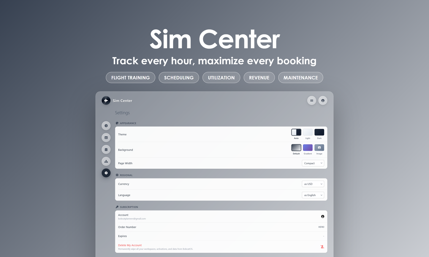 Sim Center - Settings