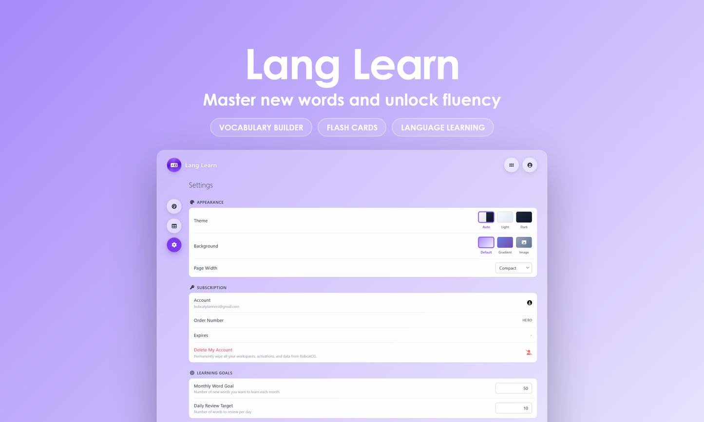 Lang Learn - Settings