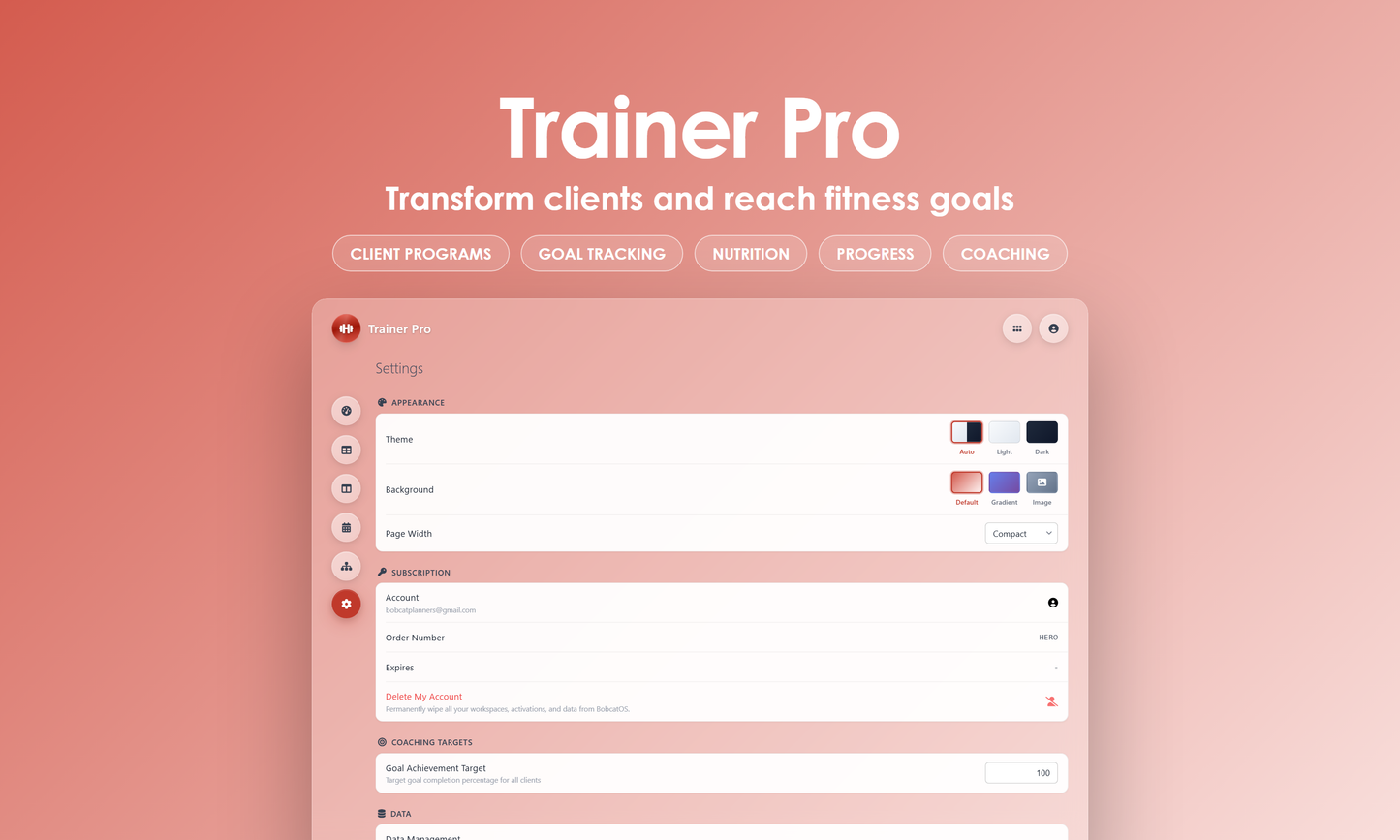 Trainer Pro - Settings