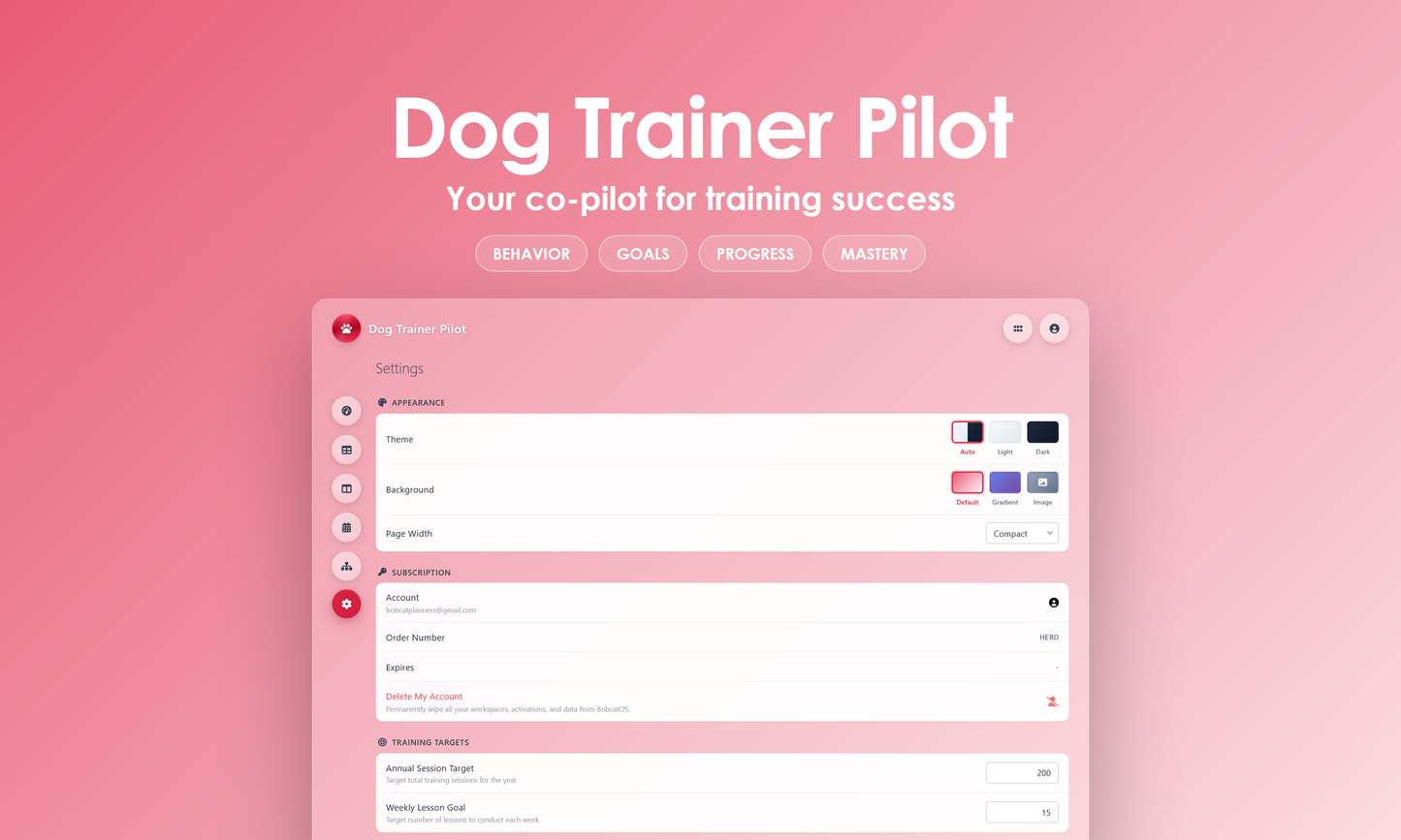 Dog Trainer Pilot - Settings
