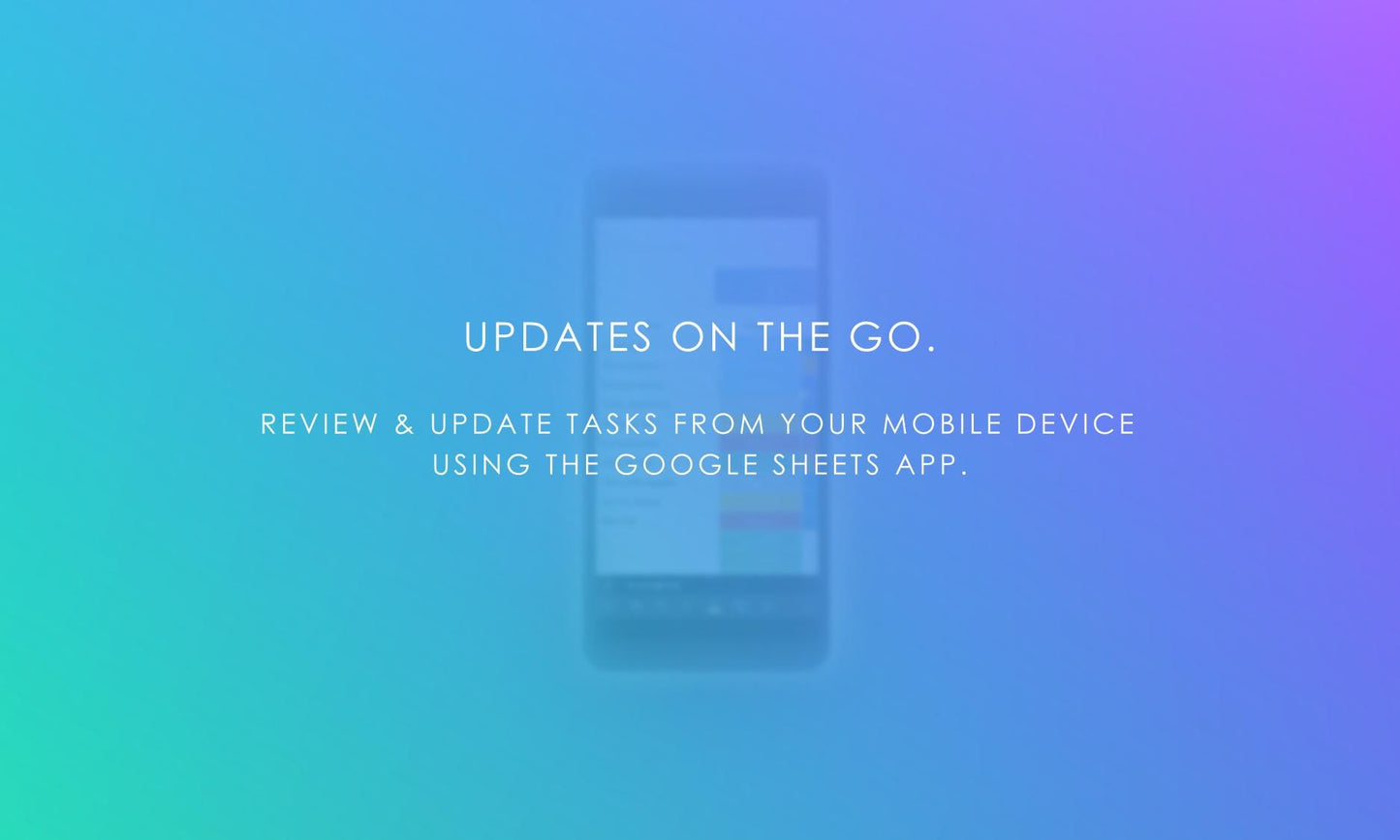 Kanban board mobile access, blurred smartphone showing Google Sheets app, review and update tasks on the go.