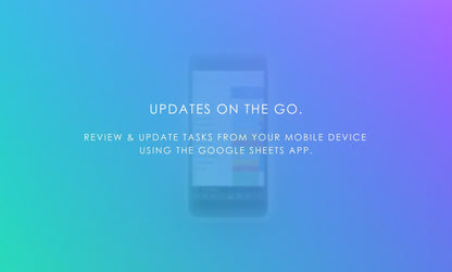 Kanban board mobile access, blurred smartphone showing Google Sheets app, review and update tasks on the go.