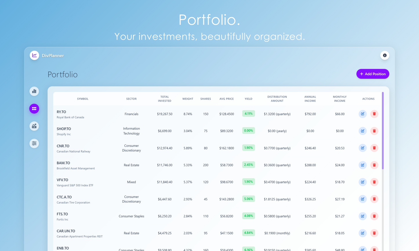 DivPlanner - Your dividend portfolio planner