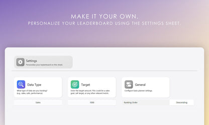 Digital Leaderboard Template Settings: Adjust Data Being Tracked, Target Values, and Ascending/Descending Order