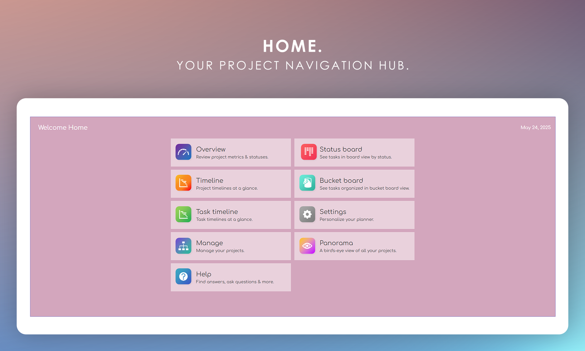 Digital Project Management Hub for 100 Projects: Easy Access to Overview, Timeline, Status, and Settings