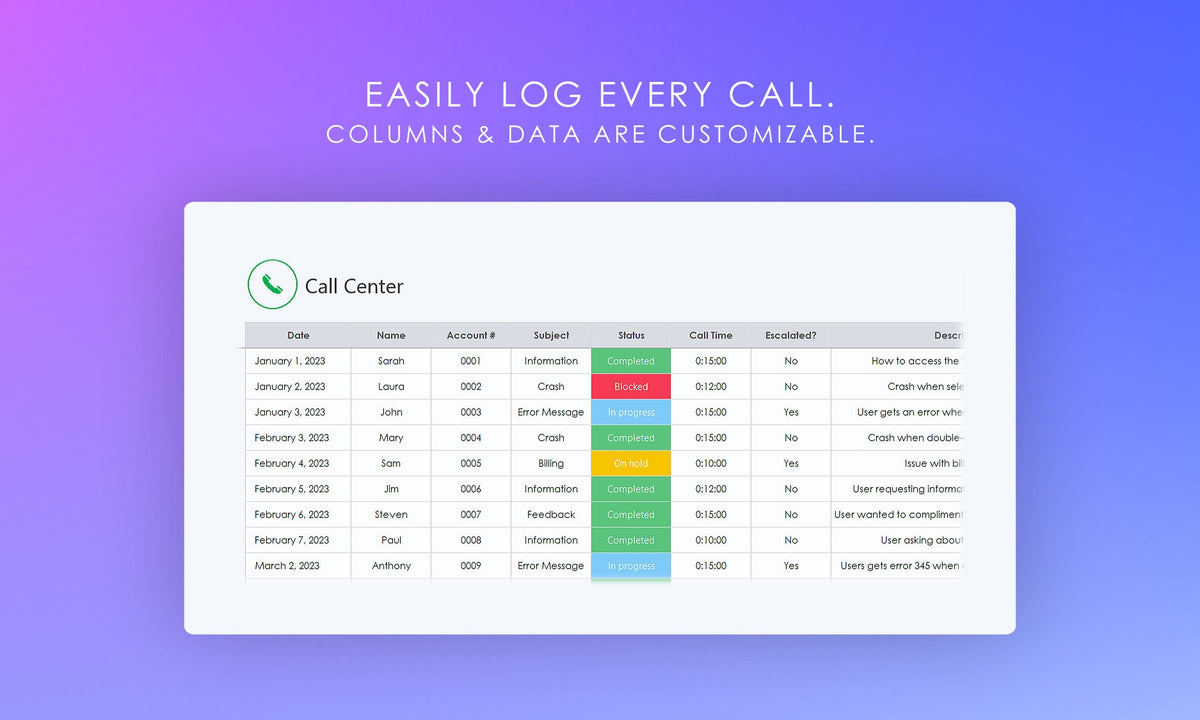 Inbound Call Tracker – Bobcat Planners
