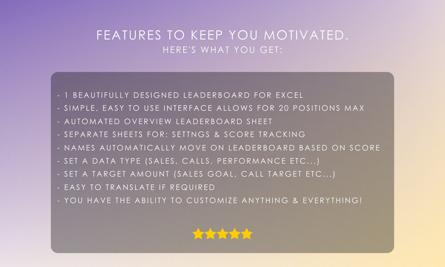 Digital Leaderboard Template for Excel: Automatic Updates, Customizable Data Tracking, Simple Interface for Score Management