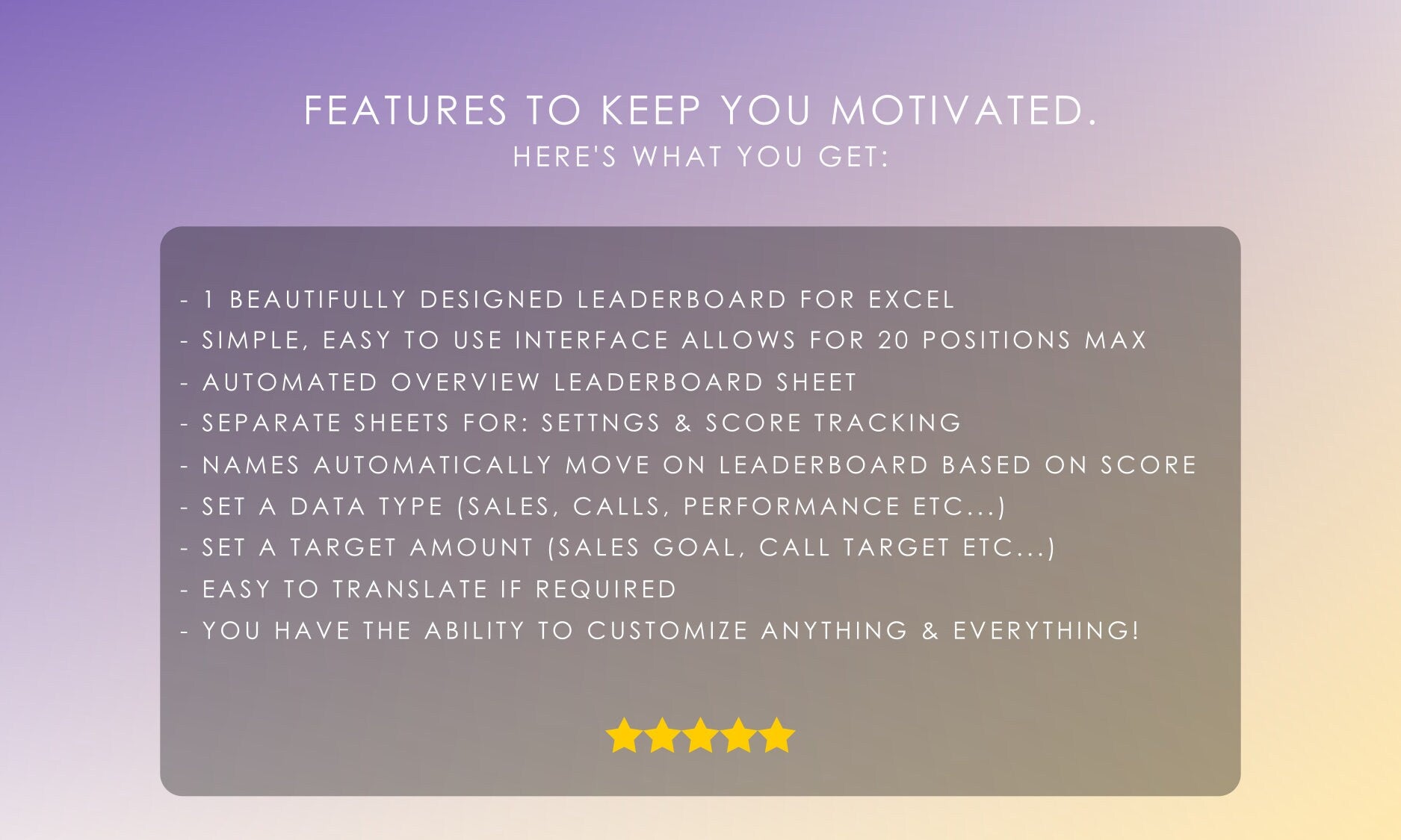 Digital Leaderboard Template for Excel: Automatic Updates, Customizable Data Tracking, Simple Interface for Score Management