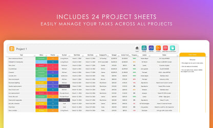 Digital Project Management Spreadsheet: Individual Project Sheet for Task Tracking, Deadlines, and Assignments
