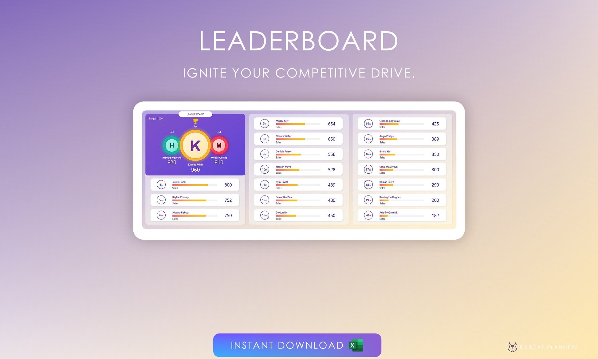Digital Leaderboard Template: Visualize Competition and Performance with Spreadsheet