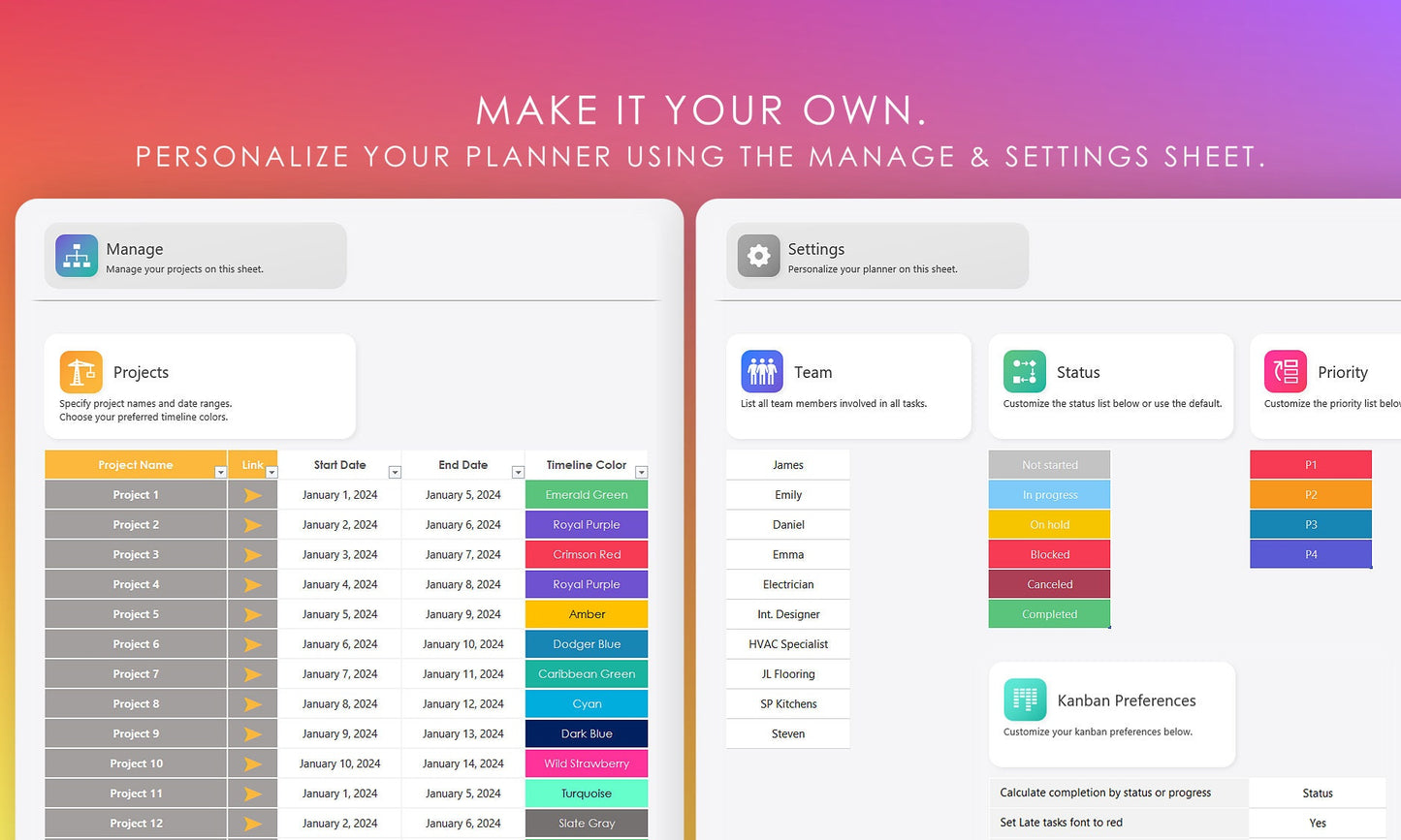 Digital Project Management Customization: Manage Projects, Define Team Members, Set Statuses and Priorities