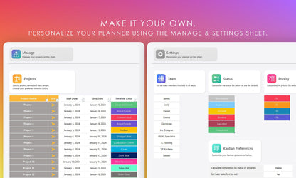 Digital Project Management Customization: Manage Projects, Define Team Members, Set Statuses and Priorities