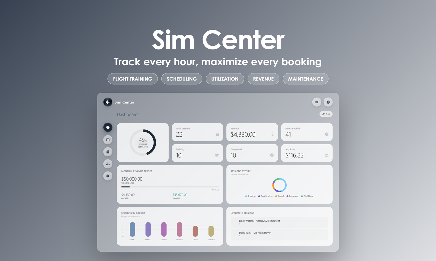 Sim Center - Dashboard