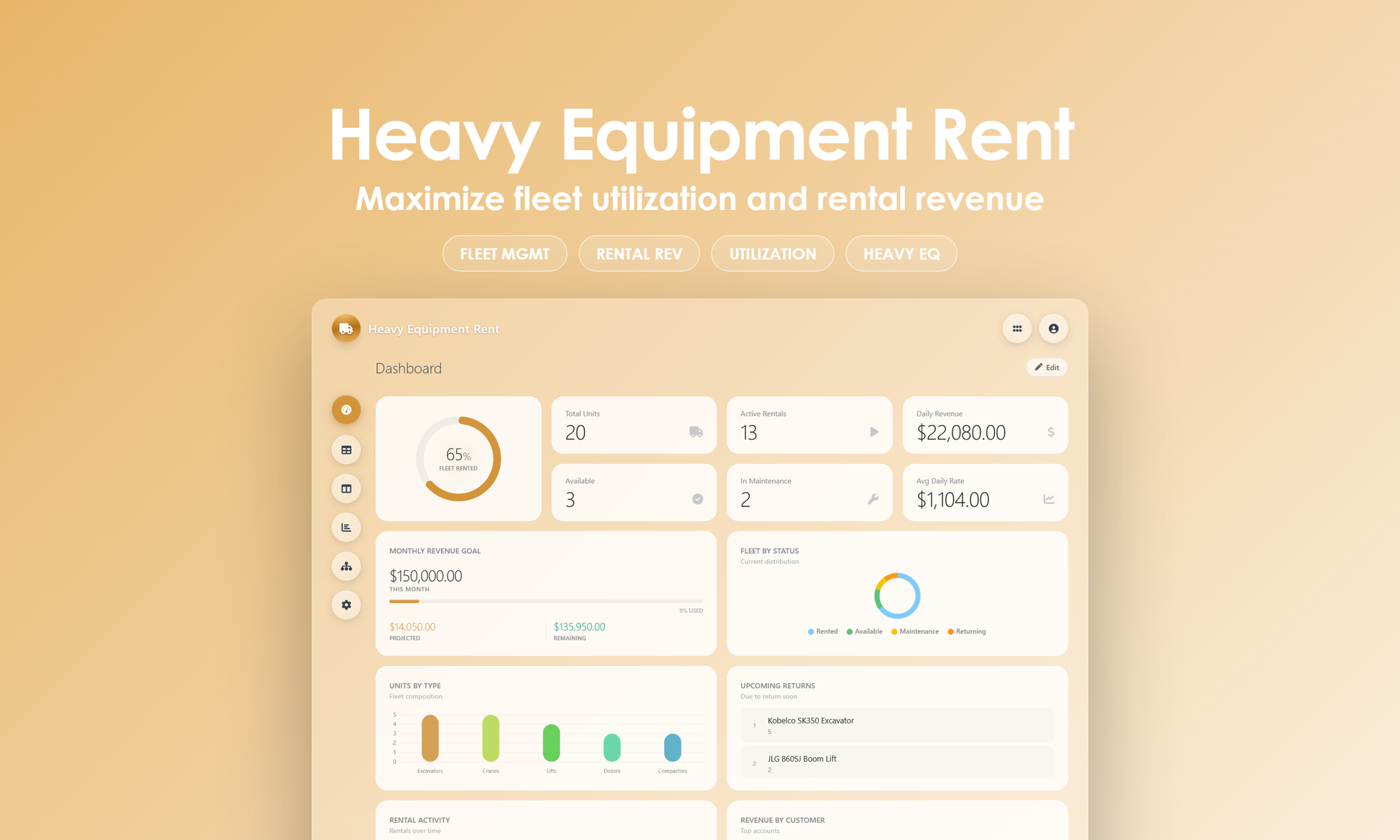 Heavy Equipment Rent - Dashboard